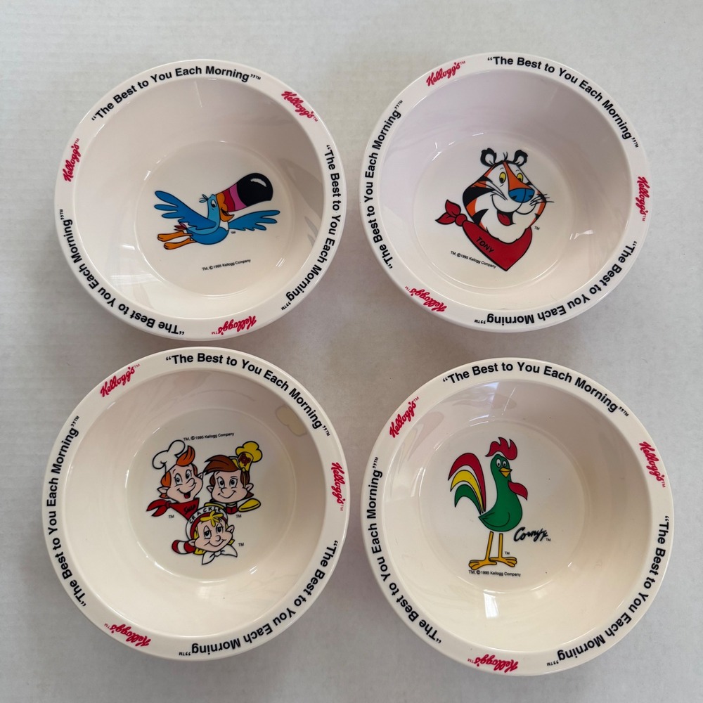 Kellogg's Cereal Bowls Kids Set of 4 1995 Vintage Mascot Characters Tony Toucan